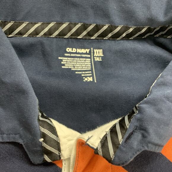 Old Navy Orange & Navy Striped Long Sleeve Collared Rugby Shirt Men's 3XL Polo - Picture 3 of 8